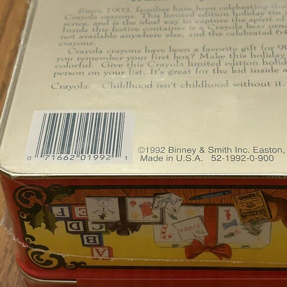 Vintage 1992 Crayola 64 Crayon Collectors Tin Box Christmas Bear Ornament Sealed - Picture 5 of 7